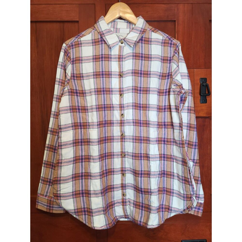 JACHS Girlfriend NY Plaid Button Down Womens Tan, Purple, Pink Size S NWT!